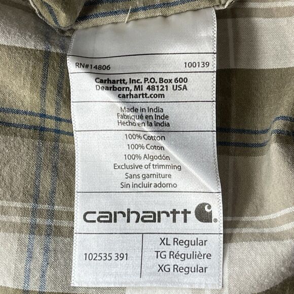 Carhartt X-Large Button-Up Shirt Relaxed Fit Plaid Pocket Short Sleeve Collared - Picture 6 of 6